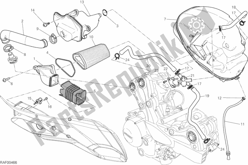 All parts for the Intake of the Ducati Multistrada 1200 S Pikes Peak Thailand 2014